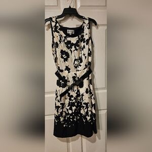 Black and White Sleeveless Cowl Neck Sheath Dress